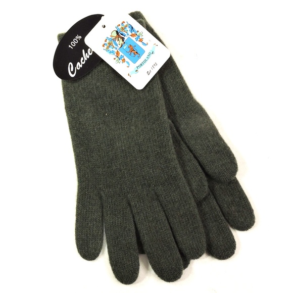 PORTOLANO ⚜ WOMEN'S GREEN CASHMERE COMFORT WINTER GLOVES - Picture 2 of 3